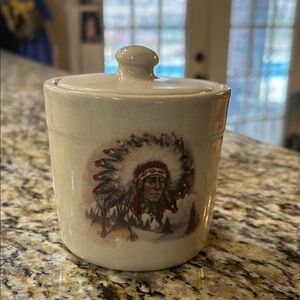 Marshall Pottery Ceramic Jar with Native American Chef Design